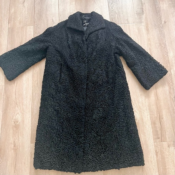 Vintage Oppermann Furs Luxurious Real Persian Lamb Fur Coat Black Mint Condition - Picture 1 of 8